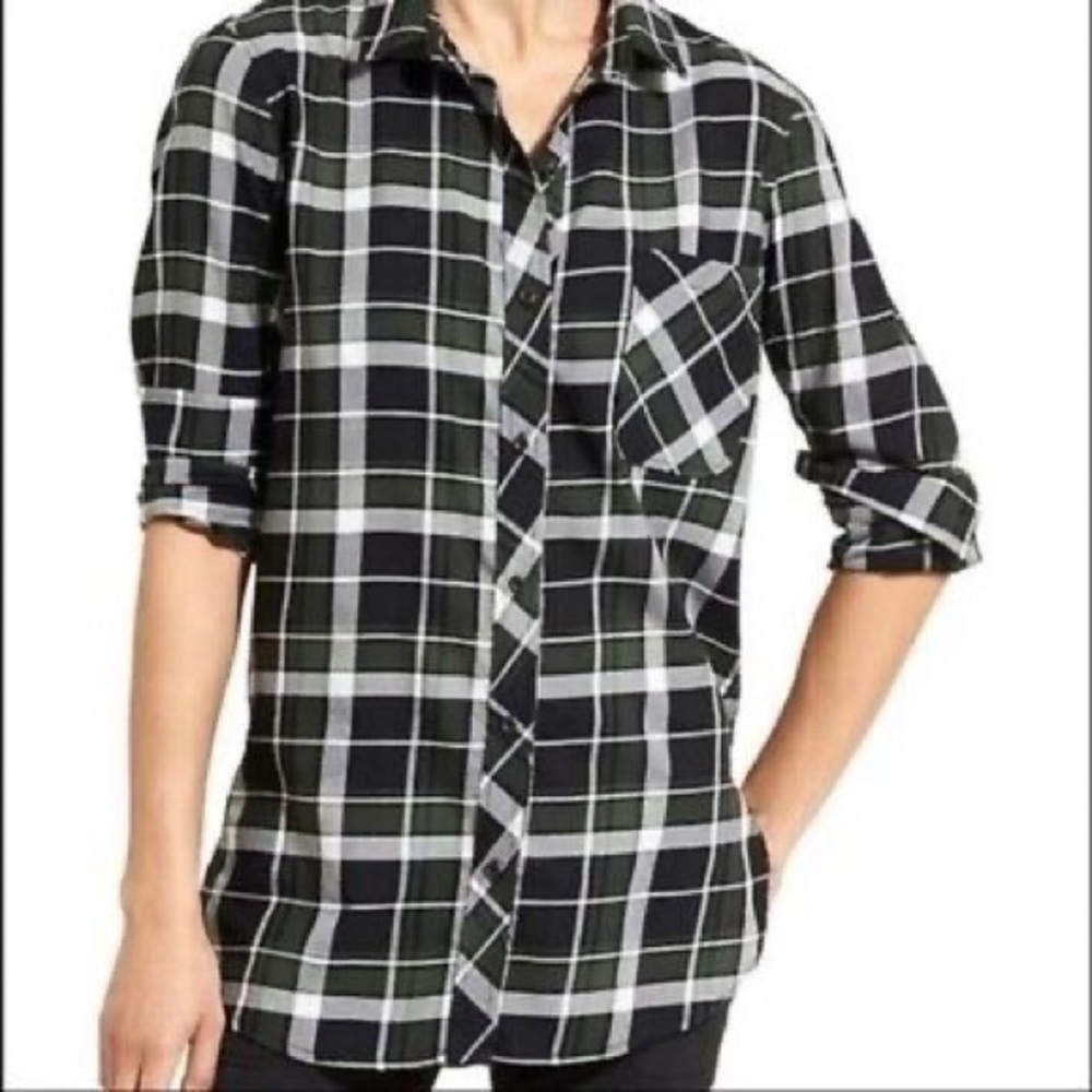 Athleta Women’s Long Sleeve Plaid Flannel Button Down Size Small